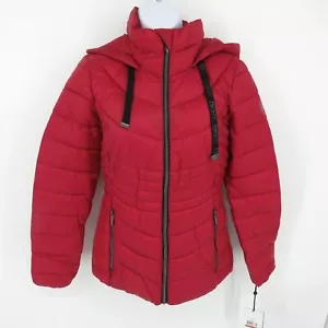 DKNY Giacca Frontale Donna Con Cappuccio Rosso Packable XS Nuova con Etichette $190 - Foto 1 di 5