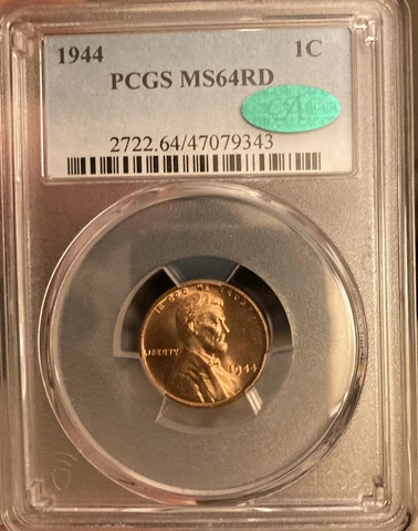 1944 LINCOLN PENNY PCGS (CAC) MS 64 RD UNDERGRADED LOOKS MS66 BLAZING RED LUSTER Cover