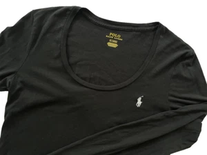 Women's Polo Ralph Lauren Black Long Sleeve Scoop Neck T-Shirt White Pony MED - Picture 1 of 10