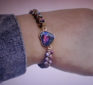 Natural Jasper Stone HeartHeart Bracelet String Braided Macrame Wrap Bracelet - Picture 1 of 3