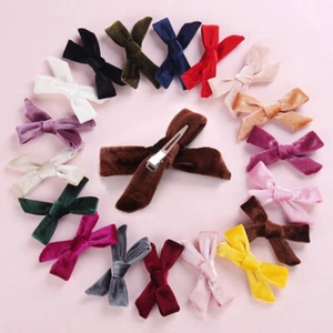 Bow Hairpin Color Knotted Barrettes Kid Girl Clip Solid Newborn Velvet Baby Hair - Picture 1 of 31