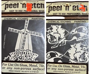 Lot of 2 Peel N Etch Rub N Etch Cut Stencil Armour Engraving Lion Windmill New - Picture 1 of 4