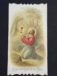 carta sacra cromolitografia santino immagine pieuse "GESÙ GIARDINO DE LOS OLIVOS" - Foto 1 di 1