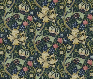 WILLIAM MORRIS VORHANGSTOFF DESIGN Golden Lily 3,1 METER MIDNIGHT LINEN UNION - Bild 1 von 9
