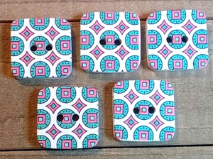 5 Colorful Design Sewing Buttons Crafting Square Wood 2 Hole 1" - Picture 1 of 2