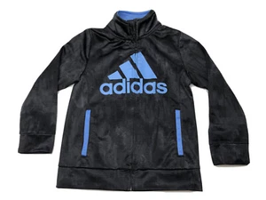 Adidas Youth Full Zip Track Jacket LS Fleece Lined Gray Black Blue Size 6 - Picture 1 of 6