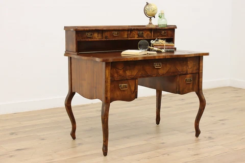 Italian Antique Olive Burl Office Library Desk, Leather Top #39557 Cover