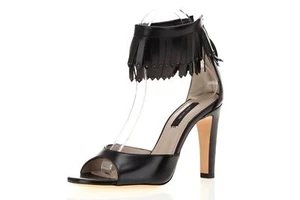 Marc Jacobs Women's Black Leather Ankle Strap Fringe Sandals Shoes Size 36.5 M - Picture 1 of 6