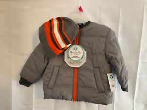 Buckle Me Basics Car seat Coat Size 5T with Hat Grey And Orange