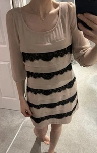Lipsy Blush Pink Layered Tunic Dress Black Lace Trim Occasion Party Evening UK12 - Picture 1 of 8