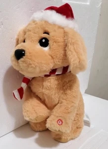 Gemmy Golden Retriever Puppy Dog Singing Standing Santa Hat & Scarf Head Moves - Picture 1 of 5