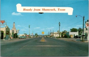 Postal vintage de los años 50 de SHAMROCK, Texas Route 66 Main Street/Centro/sin usar - Imagen 1 de 2