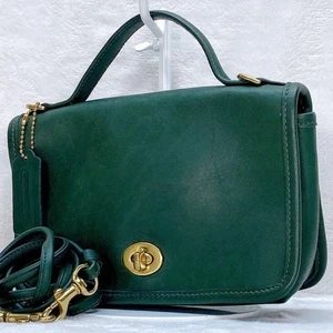 Bolso COACH 2Way Antiguo 9924 Verde Oscuro Hombro Bloqueo Giratorio Dorado Herrajes Raro Bueno - Imagen 1 de 8