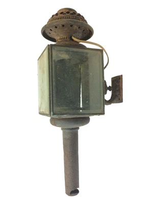 Antigua lámpara de linterna de carro antiguo de vidrio de metal electrificado convertida antigua Foto 1 de 4