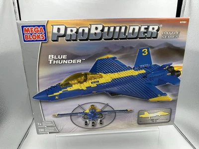 Vintage Mega Bloks Pro Builder Battle Series Blue Thunder 9781 Airplane (2003) - Image 1 of 4