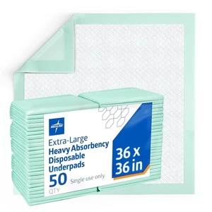Almohadillas inferiores súper absorbentes Medline, 36"x36", 50 unidades, almohadilla desechable extra grande - Imagen 1 de 7