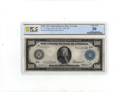 1914 $100 Federal Reserve  Note St.Lous.Fr.1112 PCGS-30 - Image 1 of 2