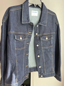 Old Navy Women Jean Jacket XL Dark Wash Pockets Collared Long Sleeves NWT - Picture 1 of 10