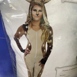 Sexy Fawn Halloween Costume Jumpsuit With Hood And Antler Headband Size Large - Picture 1 of 24