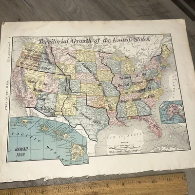 Mapa de Estados Unidos de 1895, crecimiento territorial de Estados Unidos. Rand McNally  Foto 1 de 4