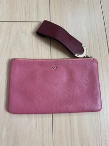 Anya Hindmarch Clutch Bag Pouch Genuine Leather Pink Gold Hardware Inner Pocket - Picture 1 of 24