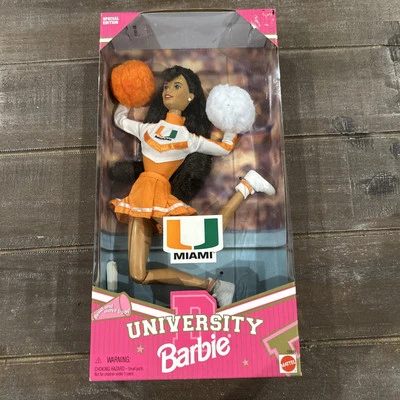 Barbie Cheerleader University of Miami Hurricanes Mattel Black Hair  NEW 18348 - Image 1 of 4