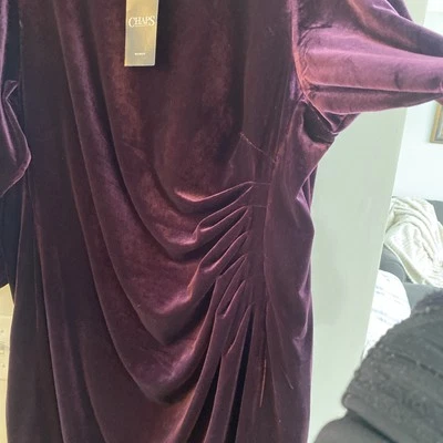 CHAPS Purple Aubergine Velvet Side-Ruched Ruffled-Sleeve Dress 18W *Flaw NWT - Image 1 of 4