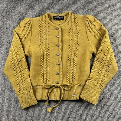 Cardigã feminino vintage Geiger 36 S lã suéter cabo aberto malha folhada manga camelo - Imagem 1 de 4