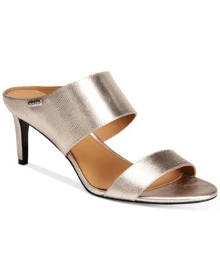 SANDALIAS CALVIN KLEIN PLATINO ORO METALIZADO CUERO ZAPATOS DE SALÓN TALLA 8,5 M Foto 1 de 4