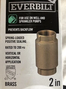 Everbilt 2" Brass Check Valve Rated to 200 PSI For Well & Sprinkler Pumps New - Picture 1 of 6