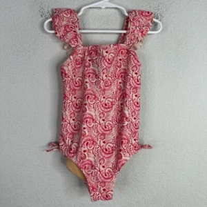Crewcuts Swimsuit Girls Size 4/5 Pink Floral Ruffled One-Piece Summer Beach - Picture 1 of 7