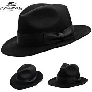 Sombrero Fedora Sterkowski VINCENT Piel de Conejo Fieltro Clásico De Colección Elegante Negro/Gris - Imagen 1 de 6