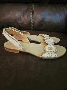 Jack Rogers Liliana Sandals Womens Size 7M Gold & Beige Leather Sling Back Flats - Picture 1 of 9