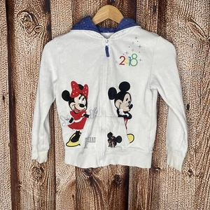 Disney Parks 2018 Mickey & Minnie Mouse Zip Up Hoodie Girls Youth Medium 7/8 - Picture 1 of 3