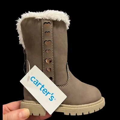Carters Baby Girls Fashion Tall Boots Size 5 Brown Faux Fur Trim Winter Shoes - Image 1 of 4
