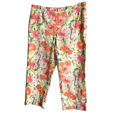 Lauren Ralph Lauren Pants Women 10 Coral Floral Capris Side Zip Preppy Colorful - Image 1 of 4