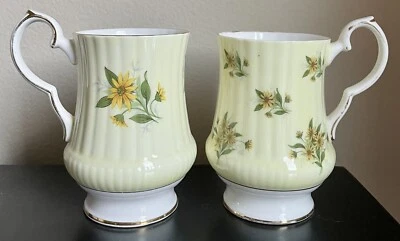 2 EUC Royal Windsor Fine Bone China Coffee Tea Cup Mug England Yellow Flower 8oz - Image 1 of 4