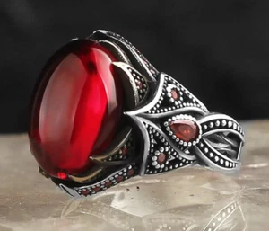 925 Sterling Silver Men's Ring Turkish Handmade Natural Stone Zircon Stone - Picture 1 of 3