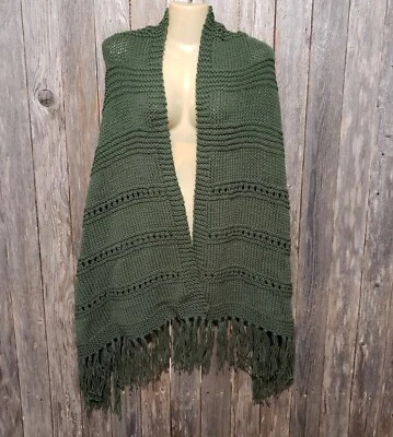 NUEVO Mantón Verde Tejido a Mano Envolvente Bufanda Boho Hippie Regalo Encubrimiento Flecos Tejido Foto 1 de 4
