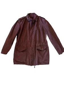 Vtg 80s Oil Cloth Coat Jacket Burgundy Drawstring M/L Made In Europe Cotton Rare - Picture 1 of 18