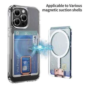Transparent Magsafe Pocket Bracket Card Holder Wallet Fr iPhone 15 Pro Max 14 13 - Picture 1 of 20