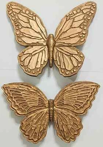 Retro Set 2 HOMCO Gold Tone Plastic Butterflies MCM 1971 Wall Decor Hanging D55 - Picture 1 of 5