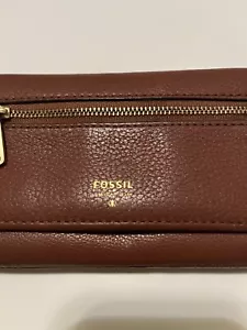 FOSSIL BROWN LEATHER DOUBLE ZIPPER WALLET,EXCELLENT CONDITION. - Picture 1 of 9