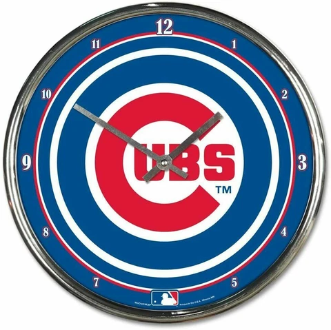 Chicago Cubs 12 Inch CHROME Clock - Perfect for Man Cave, Office!! Cover