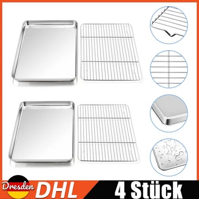 XL + XXL Backblech mit Auskühlgitter, Edelstahl Rechteckige Backform Ofenblech* - Bild 1 von 4