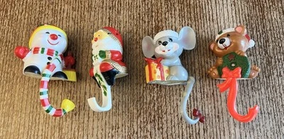 4 Vintage Christmas Stocking Holders Hangers Plastic Bear Santa Claus Mouse - Image 1 of 4