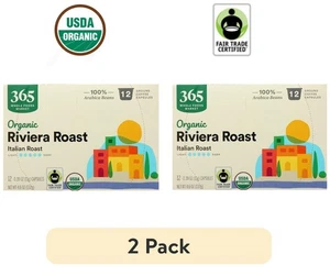 365 Organic Riviera Roast Coffee Pods – 2 Pack (12ct Boxes) Italian Dark Roast - Picture 1 of 7