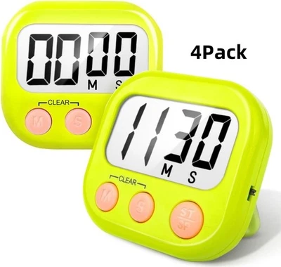 Большой цифровой кухонный кулинарный таймер с жидкокристаллическим дисплеем обратный отсчет часы громкая сигнализация упаковка 4 шт. - Изображение 1 из 4