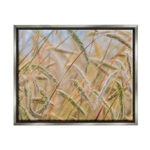 Country Wheat Photography Gray Framed Canvas Wall Art Rustic Farmhouse Decor - Picture 1 of 8