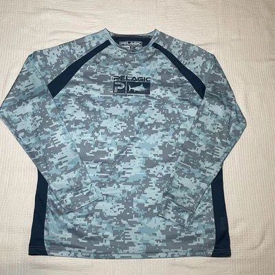 Camisa Pelágica Para Hombre Mediana VaporTek Camuflada Pesca Rendimiento Manga Larga Azul Foto 1 de 4
